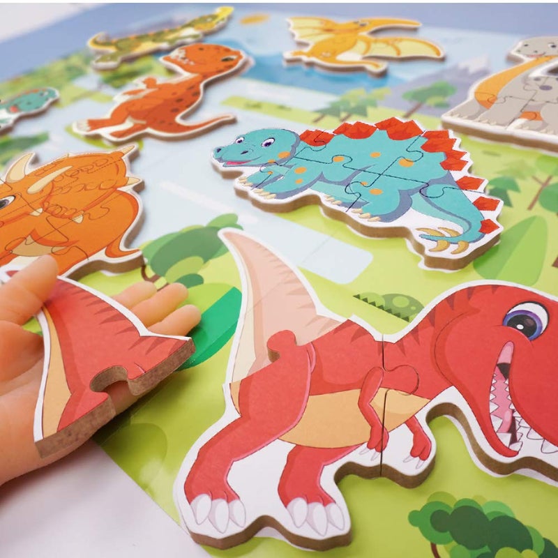 BEESTECH Beginner Dinosaur Puzzles for 2, 3, 4 Year Old Toddlers, 8 Pack Jigsaw Educational Learning Puzzles for Toddlers, 8 Different Dinosaurs with Dinosaur World Map - Image 5